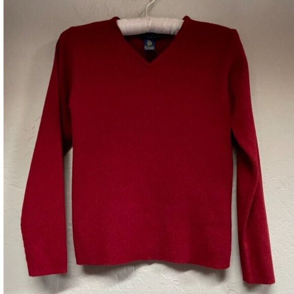 Charter Club Classics V-Neck Sweater Womens Large Red Pure New Wool Ribbed Knit - Picture 1 of 8